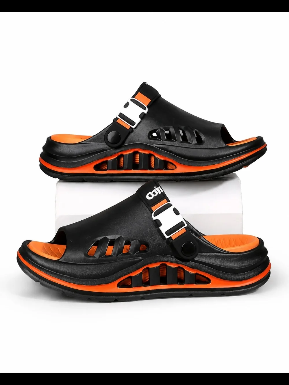 one clothing Black and Orange Men's Slide Sandals